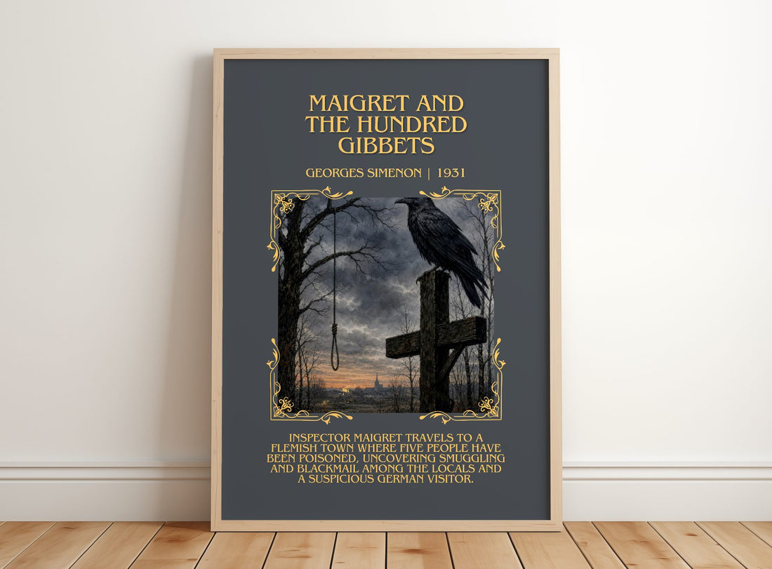Maigret And The Hundred Gibbets Minimalist Book Poster by G. Simenon – framed print leaning on a wooden floor