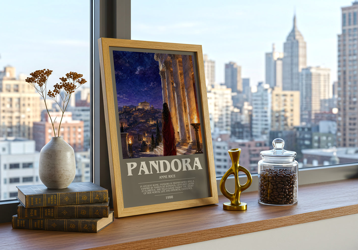 Pandora bookish print framed by window – literary home decor