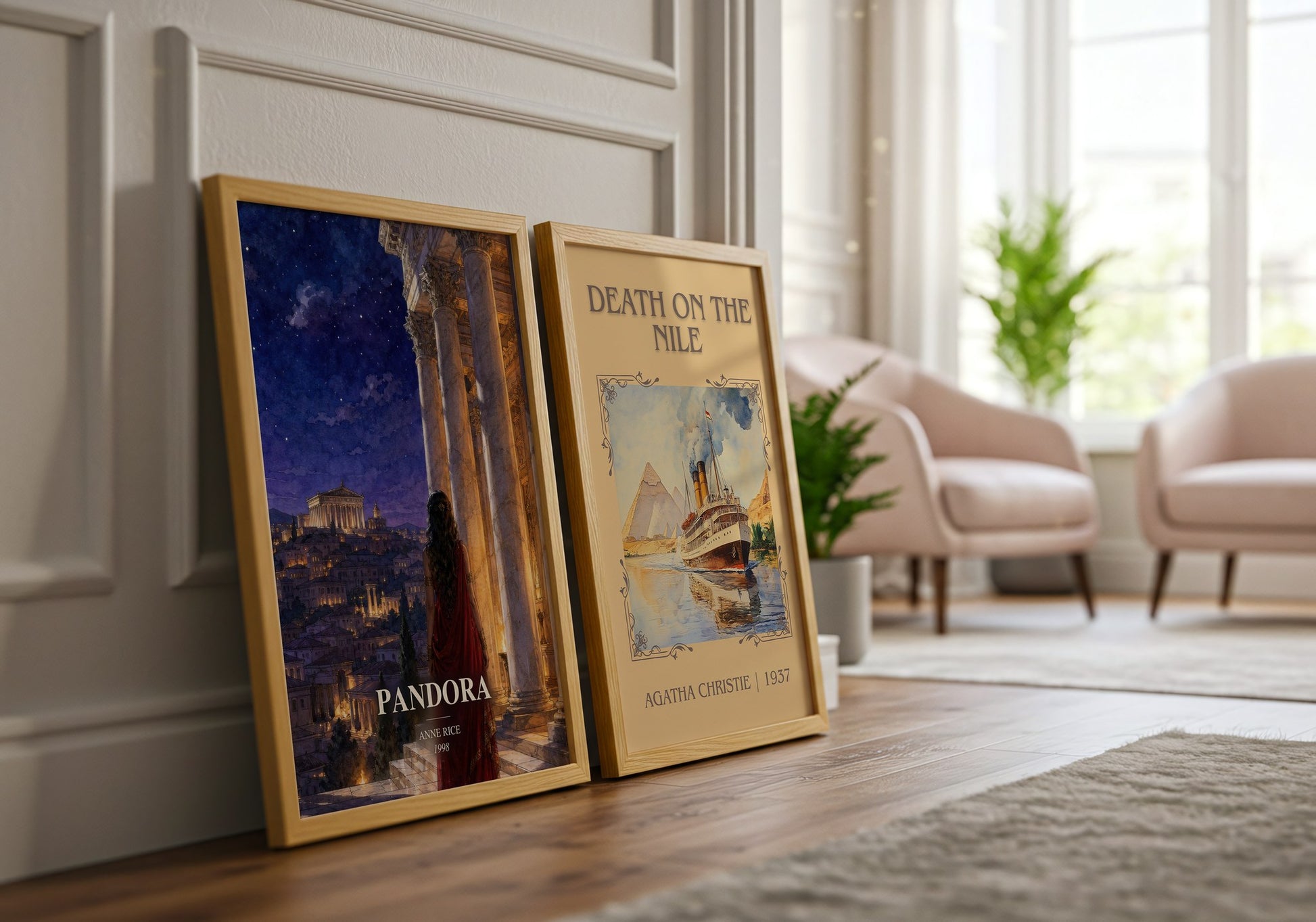 Pandora watercolour print framed by window – literary home decor