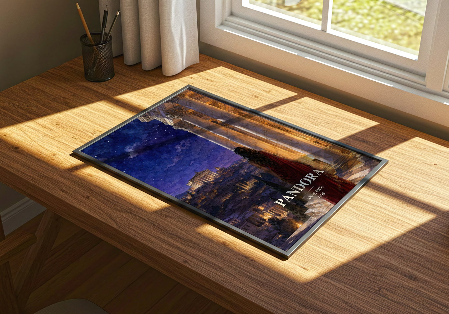 Pandora watercolour book poster framed on wall – horror wall art