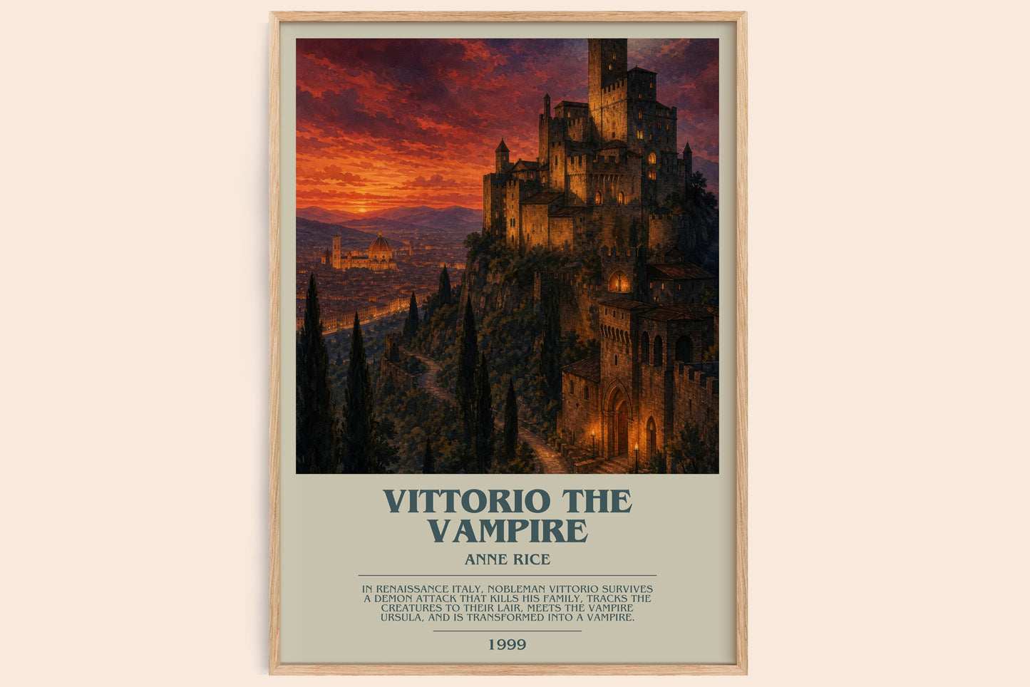 Vittorio The Vampire bookish book poster by Anne Rice – framed literary art print