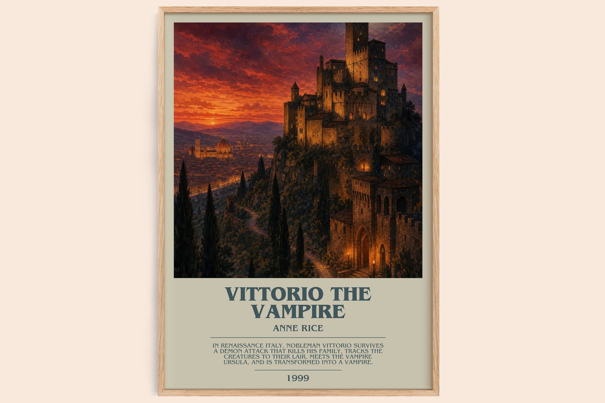 Vittorio The Vampire bookish book poster by Anne Rice – framed literary art print