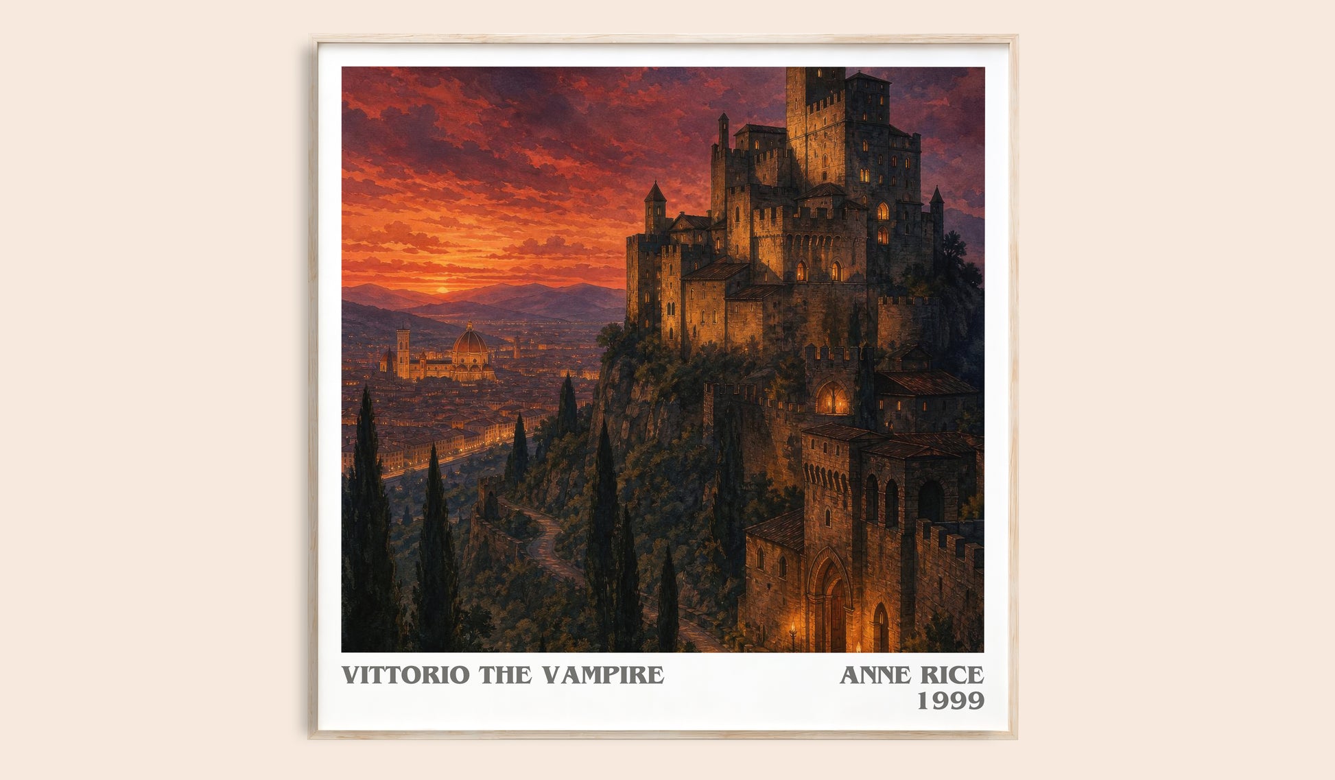 Vittorio The Vampire literary book poster by Anne Rice – framed literary art print