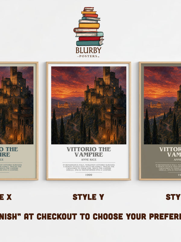 Vittorio The Vampire bookish print in frame leaning in hallway – horror wall art