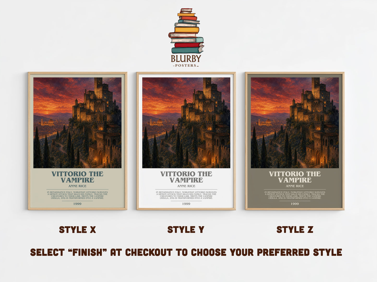 Vittorio The Vampire bookish print in frame leaning in hallway – horror wall art