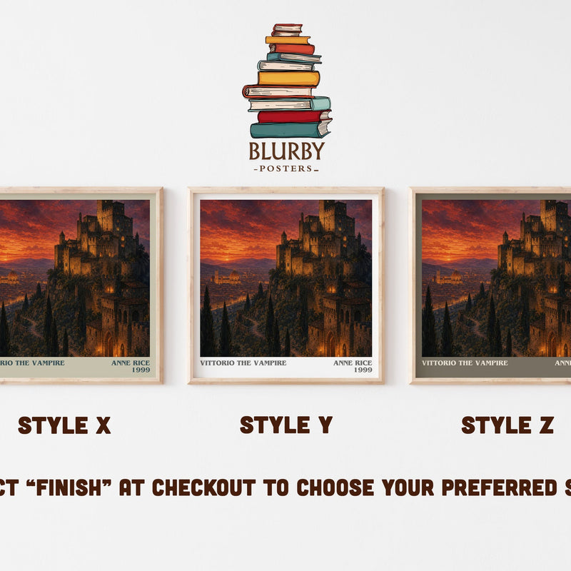 Vittorio The Vampire literary print in frame leaning in hallway – horror wall art
