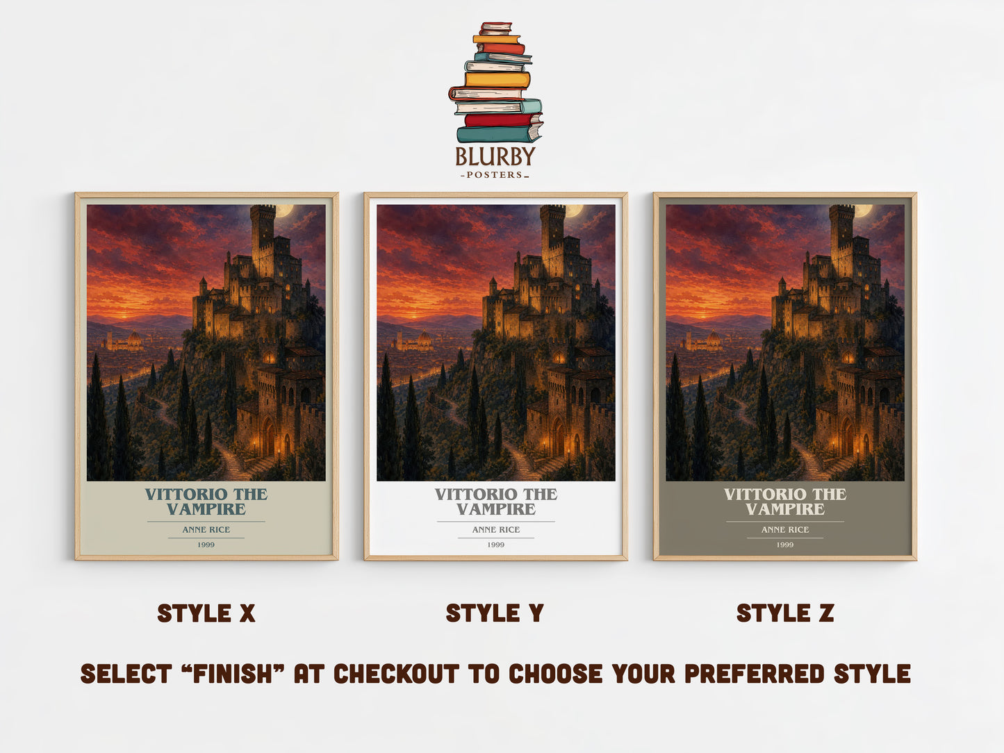 Vittorio The Vampire book cover print in frame leaning in hallway – horror wall art
