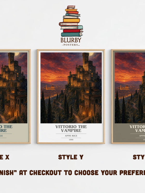 Vittorio The Vampire book cover print in frame leaning in hallway – horror wall art