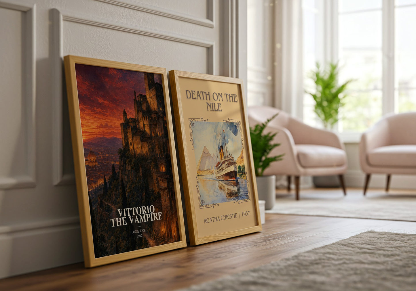 Vittorio The Vampire watercolour print framed by window – literary home decor