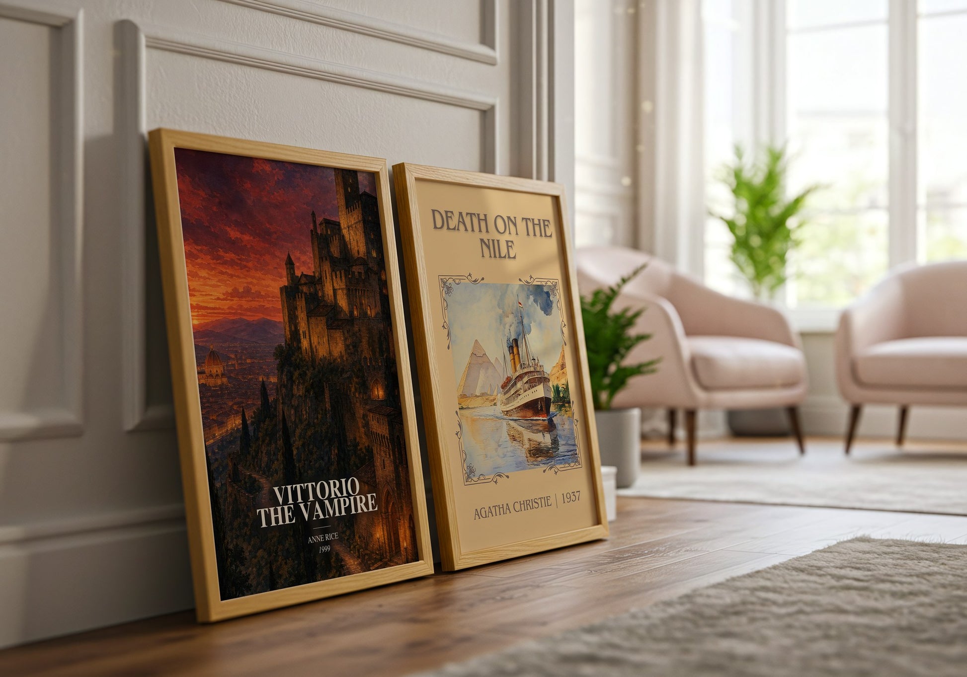 Vittorio The Vampire watercolour print framed by window – literary home decor