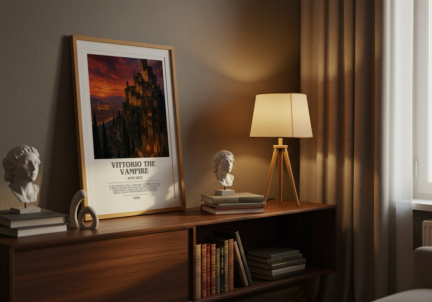 Vittorio The Vampire bookish book poster framed on wall – horror wall art