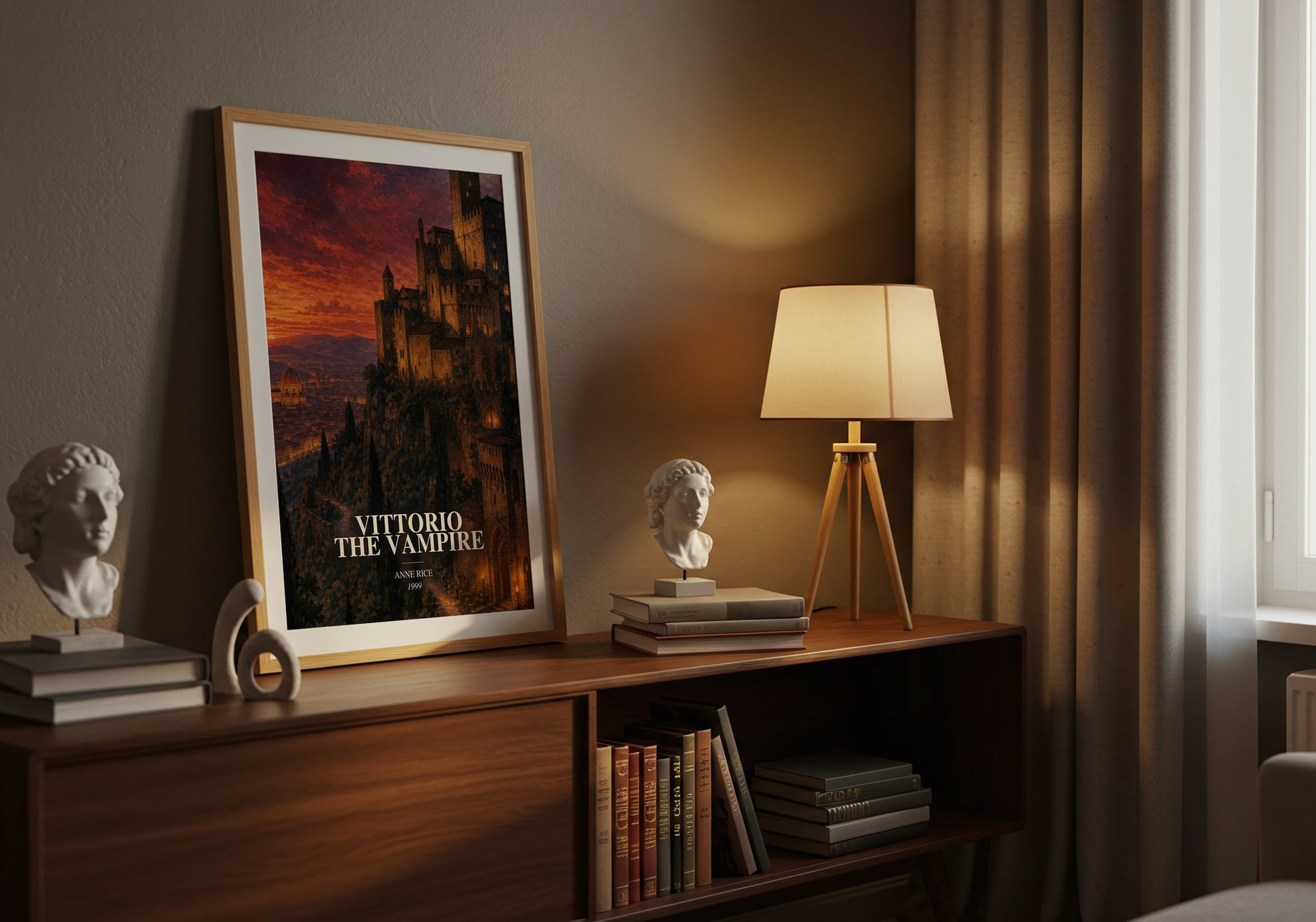 Vittorio The Vampire watercolour print on bookshelf – Anne Rice fan gift