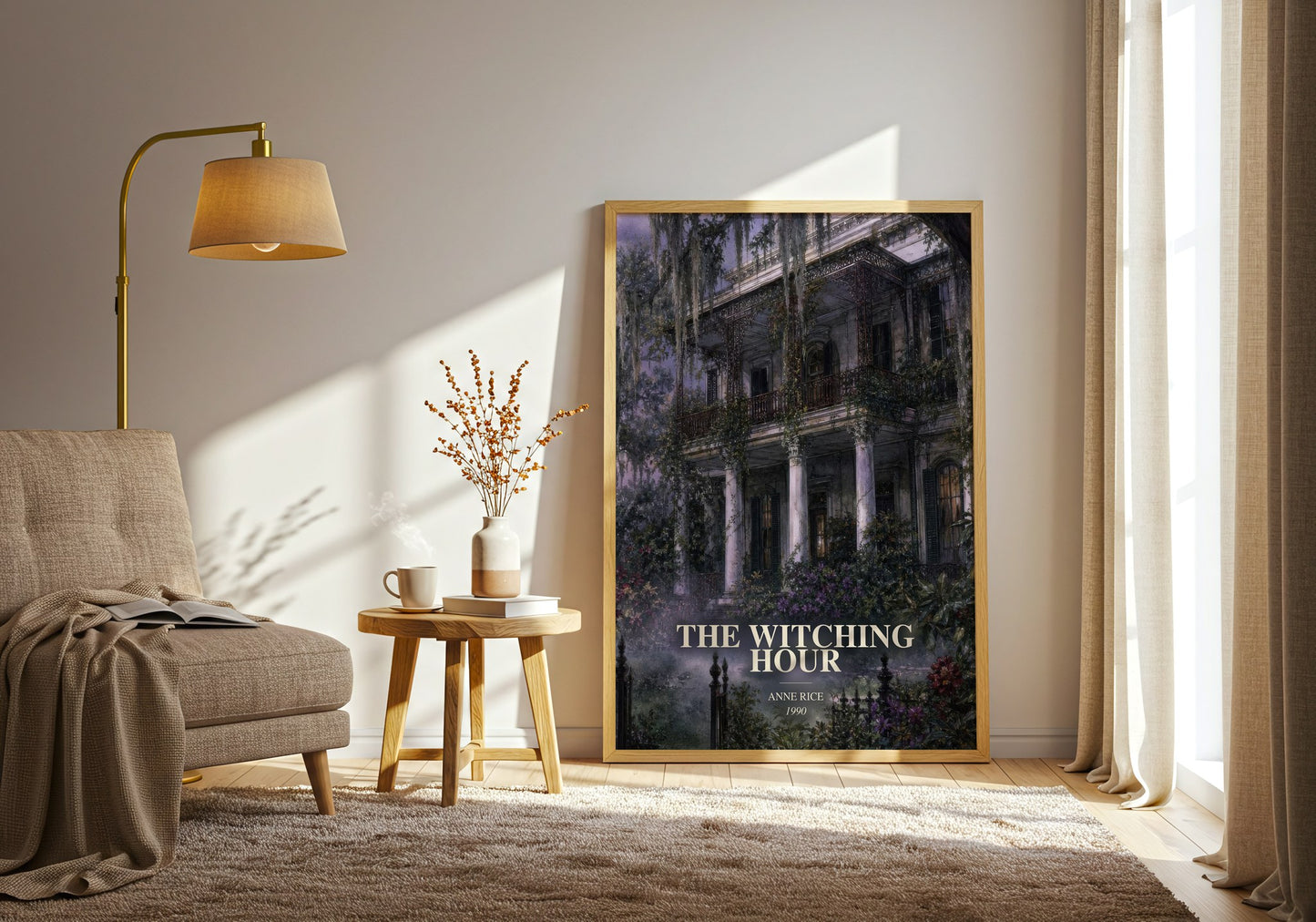 The Witching Hour watercolour print in frame leaning in hallway – gothic wall art