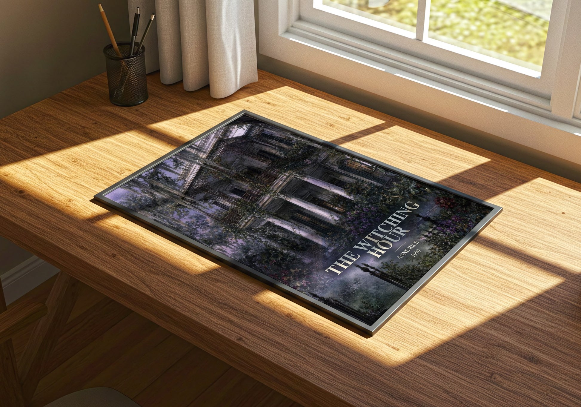 The Witching Hour watercolour book poster framed on wall – gothic wall art