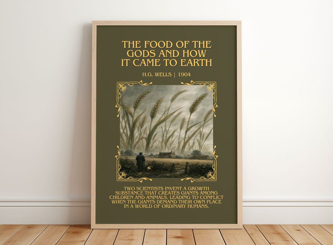 Food Of The Gods And How It Came To Earth Minimalist Book Poster – framed print leaning on a wooden floor