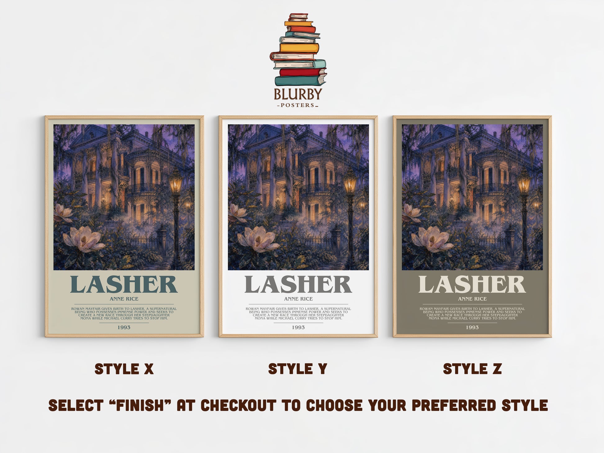 Lasher bookish print in frame leaning in hallway – gothic wall art