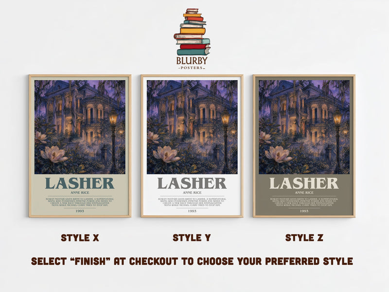 Lasher bookish print in frame leaning in hallway – gothic wall art