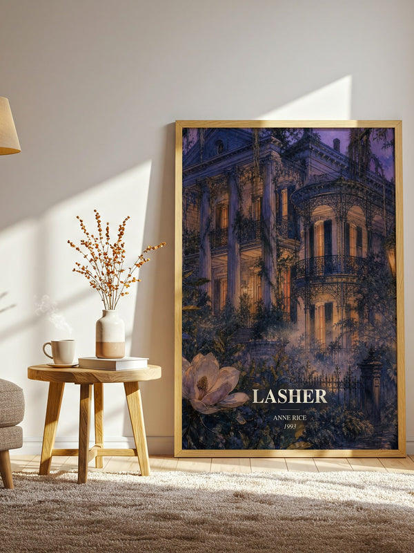 Lasher watercolour print in frame leaning in hallway – gothic wall art
