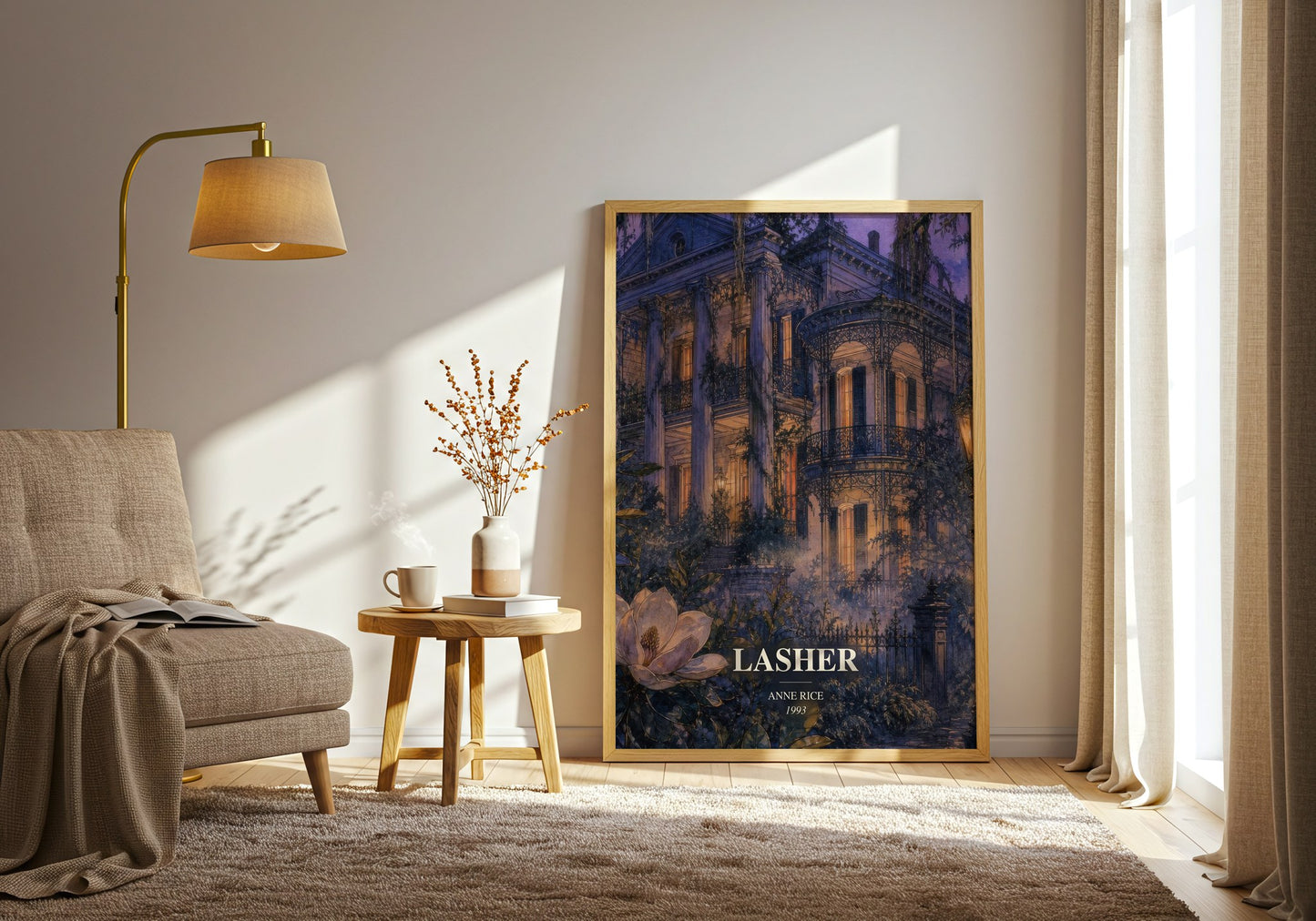 Lasher watercolour print in frame leaning in hallway – gothic wall art