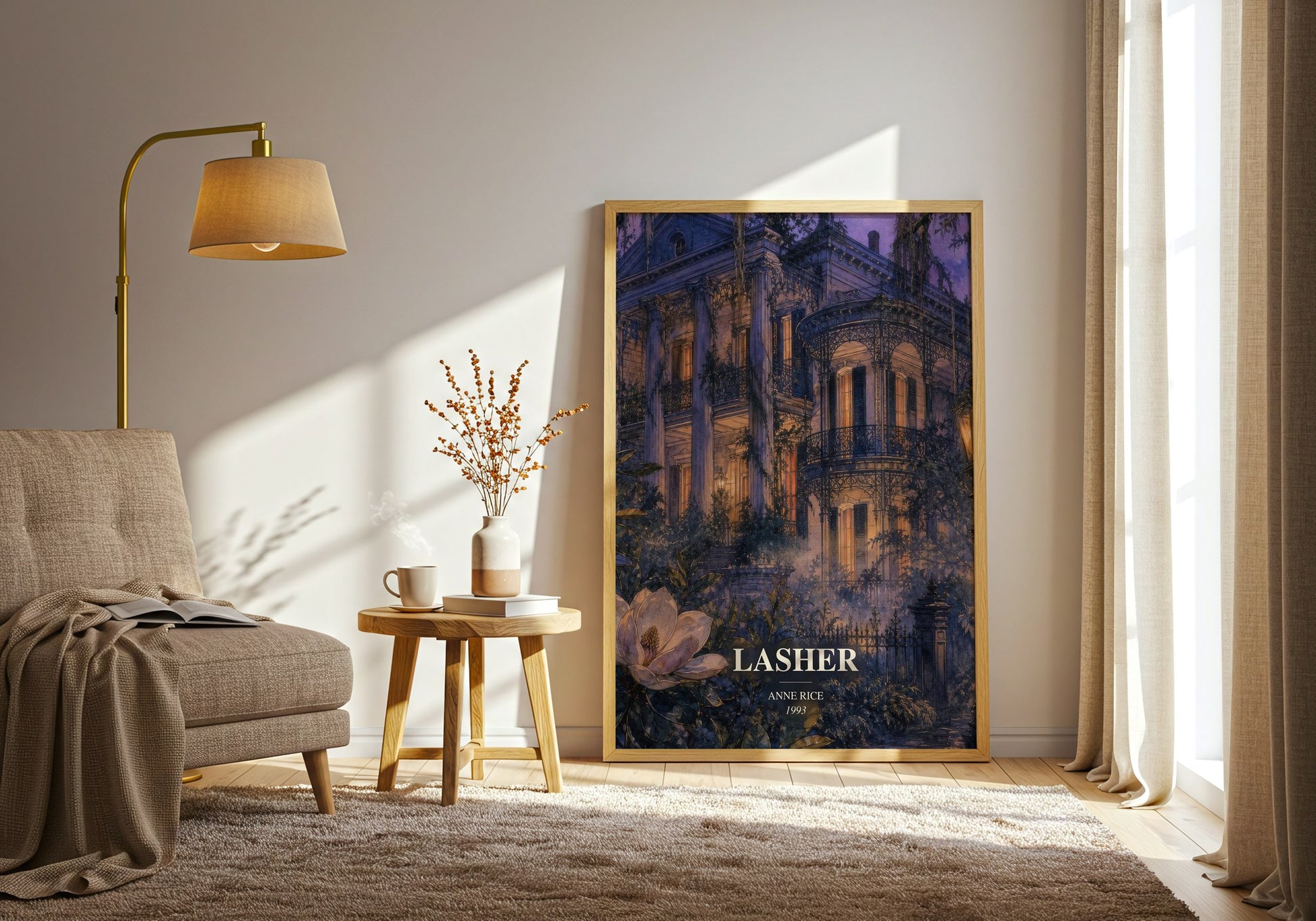Lasher watercolour print in frame leaning in hallway – gothic wall art