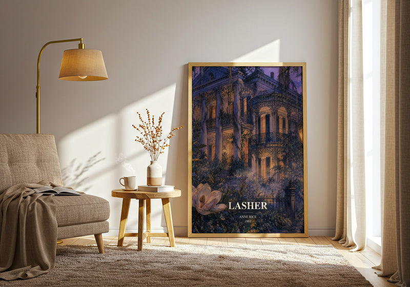Lasher watercolour print in frame leaning in hallway – gothic wall art