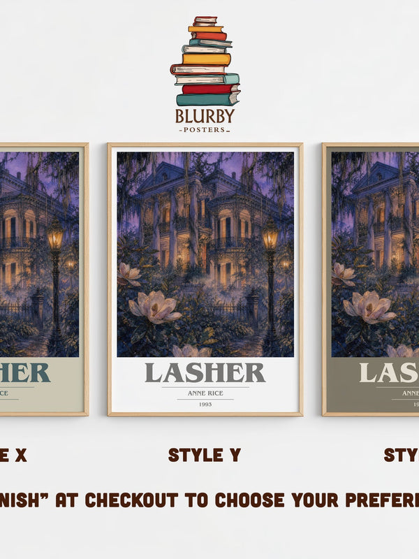 Lasher book cover print in frame leaning in hallway – gothic wall art