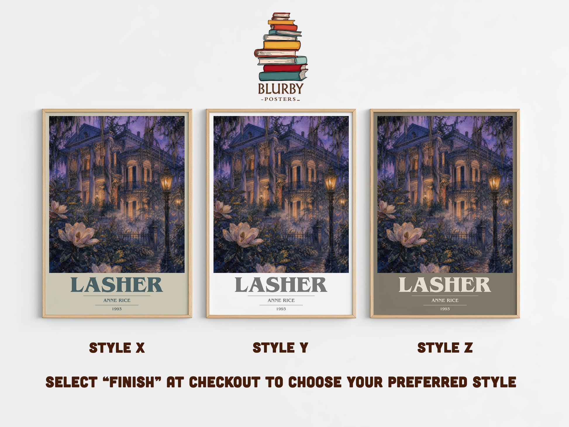 Lasher book cover print in frame leaning in hallway – gothic wall art