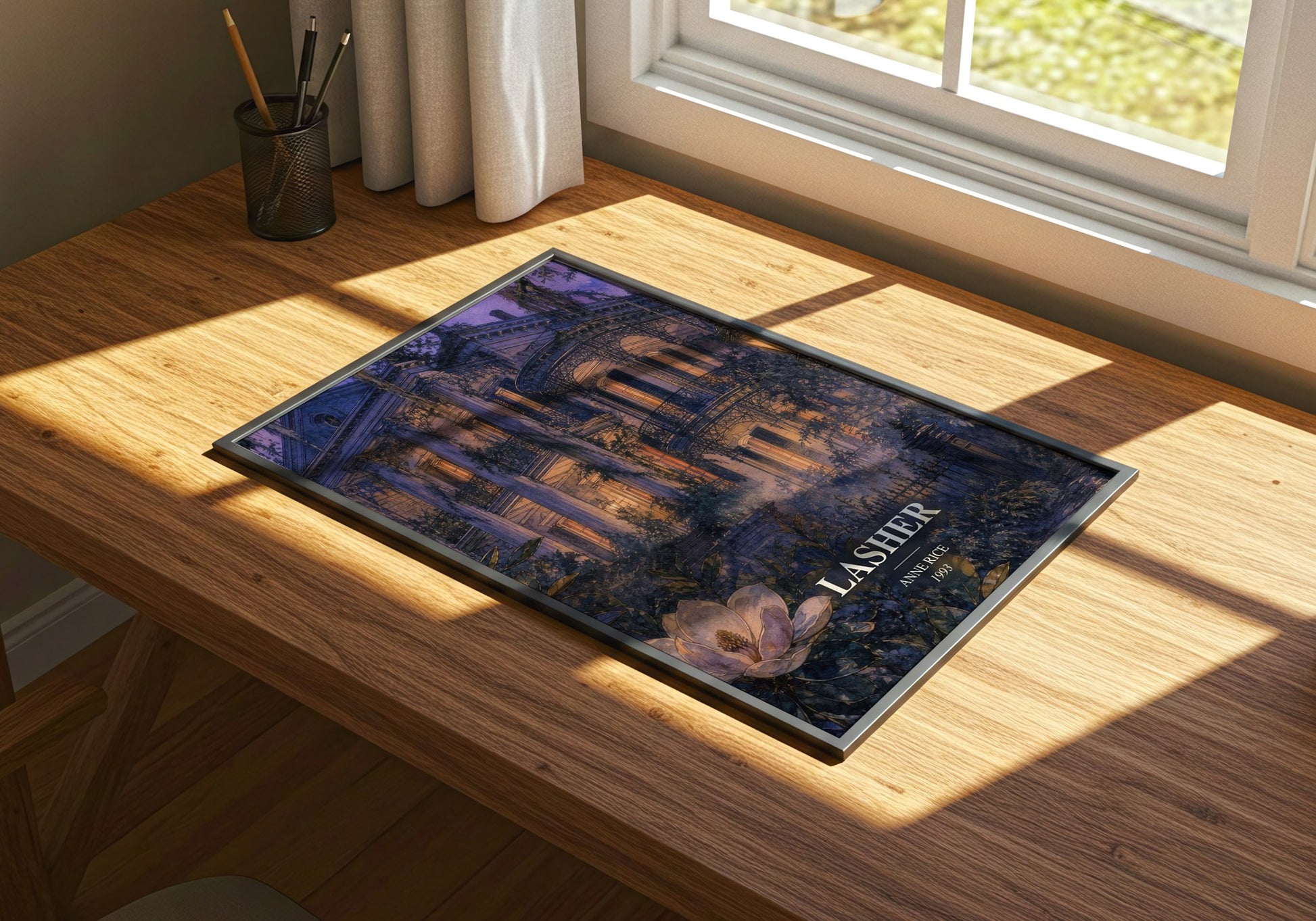 Lasher watercolour book poster framed on wall – gothic wall art