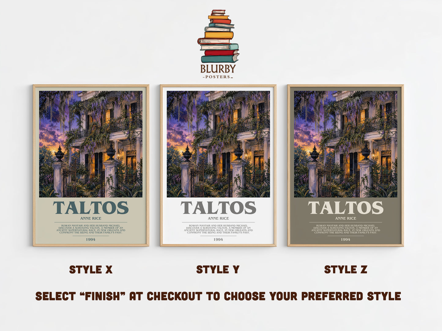 Taltos bookish print in frame leaning in hallway – horror wall art