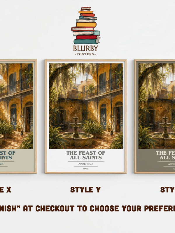 The Feast Of All Saints book cover print in frame leaning in hallway – historical fiction wall art