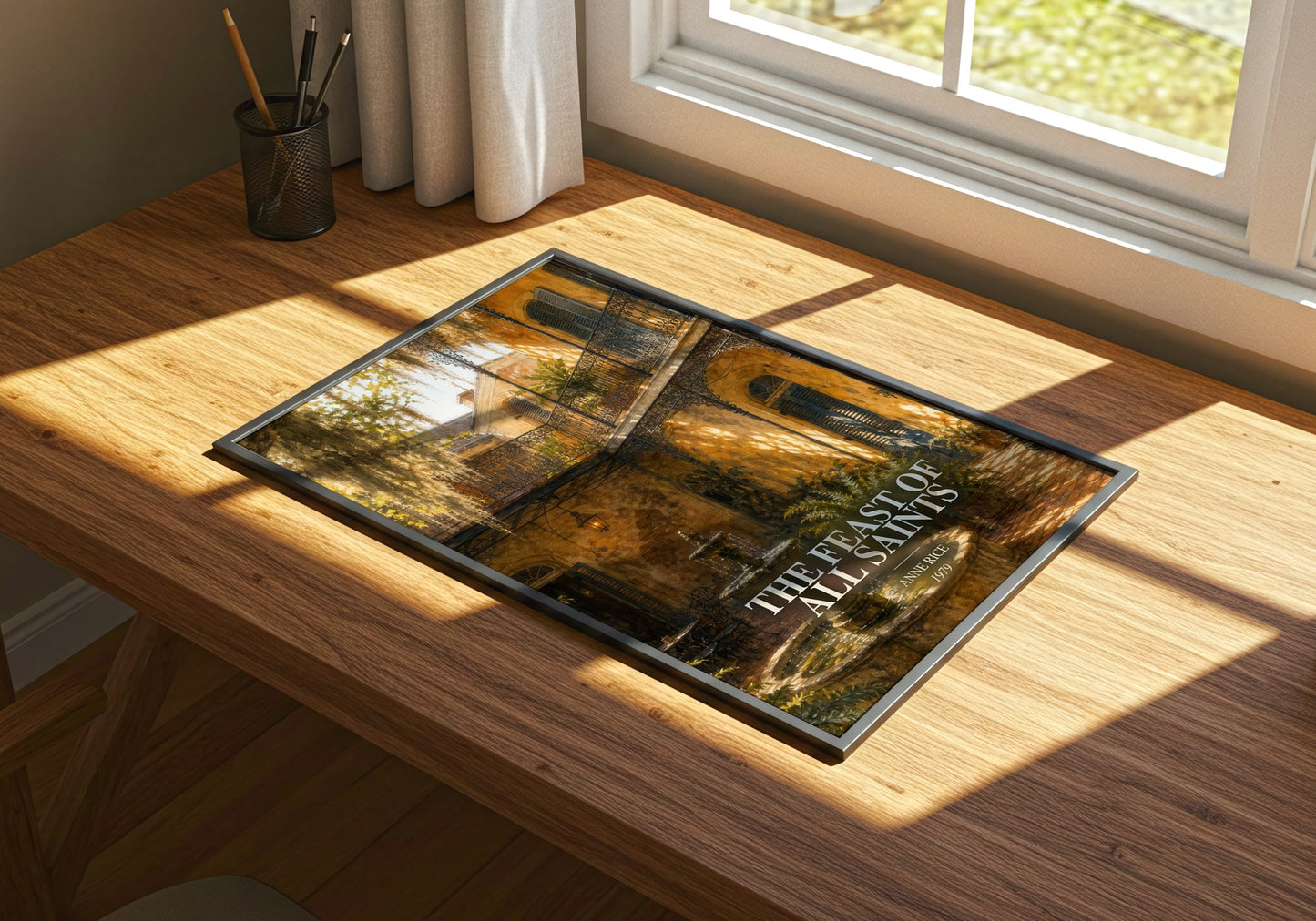 The Feast Of All Saints watercolour book poster framed on wall – historical fiction wall art