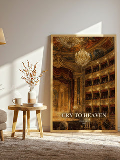 Cry To Heaven watercolour print in frame leaning in hallway – historical fiction wall art