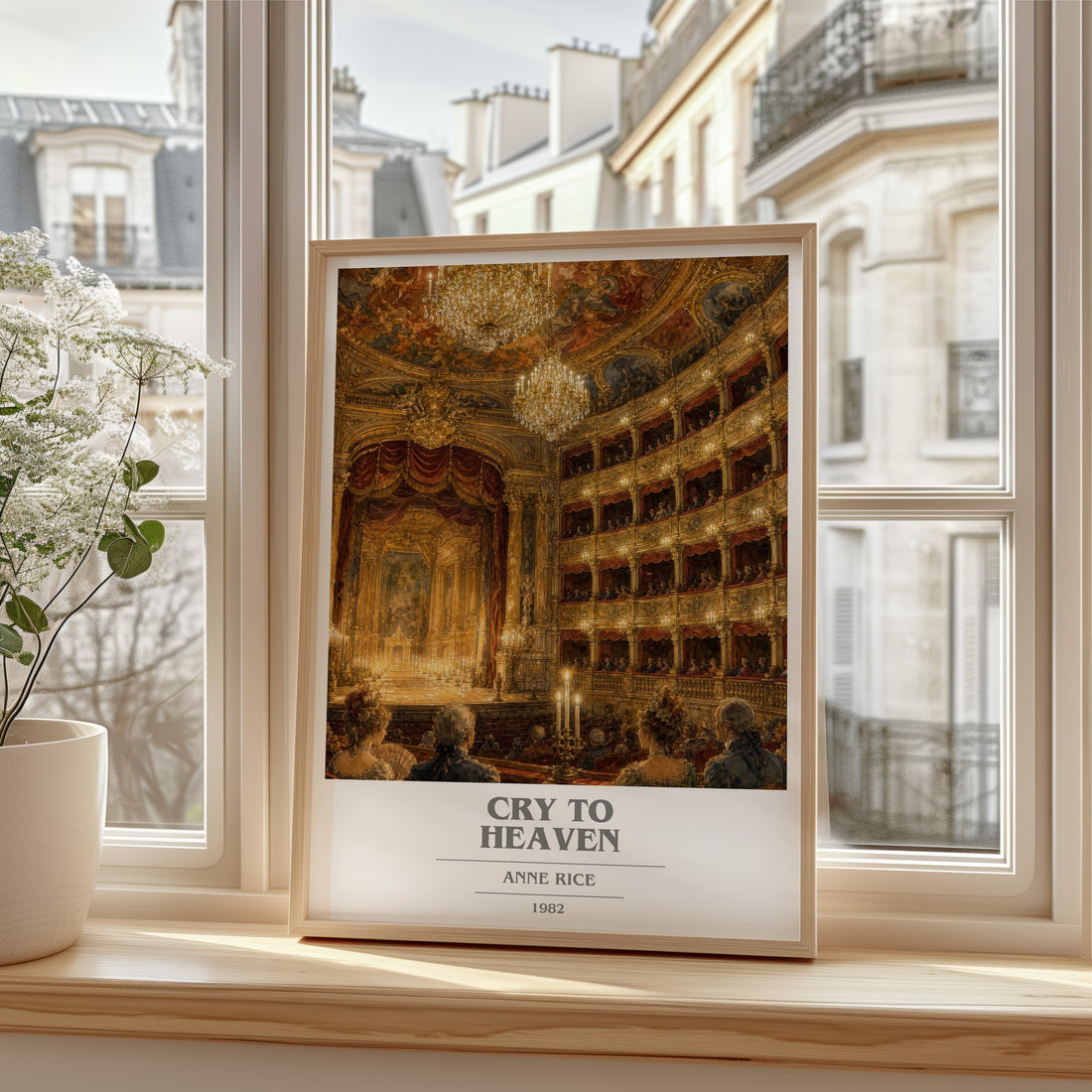 Cry To Heaven book cover print in frame leaning in hallway – historical fiction wall art