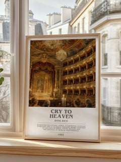 Cry To Heaven bookish print in frame leaning in hallway – historical fiction wall art