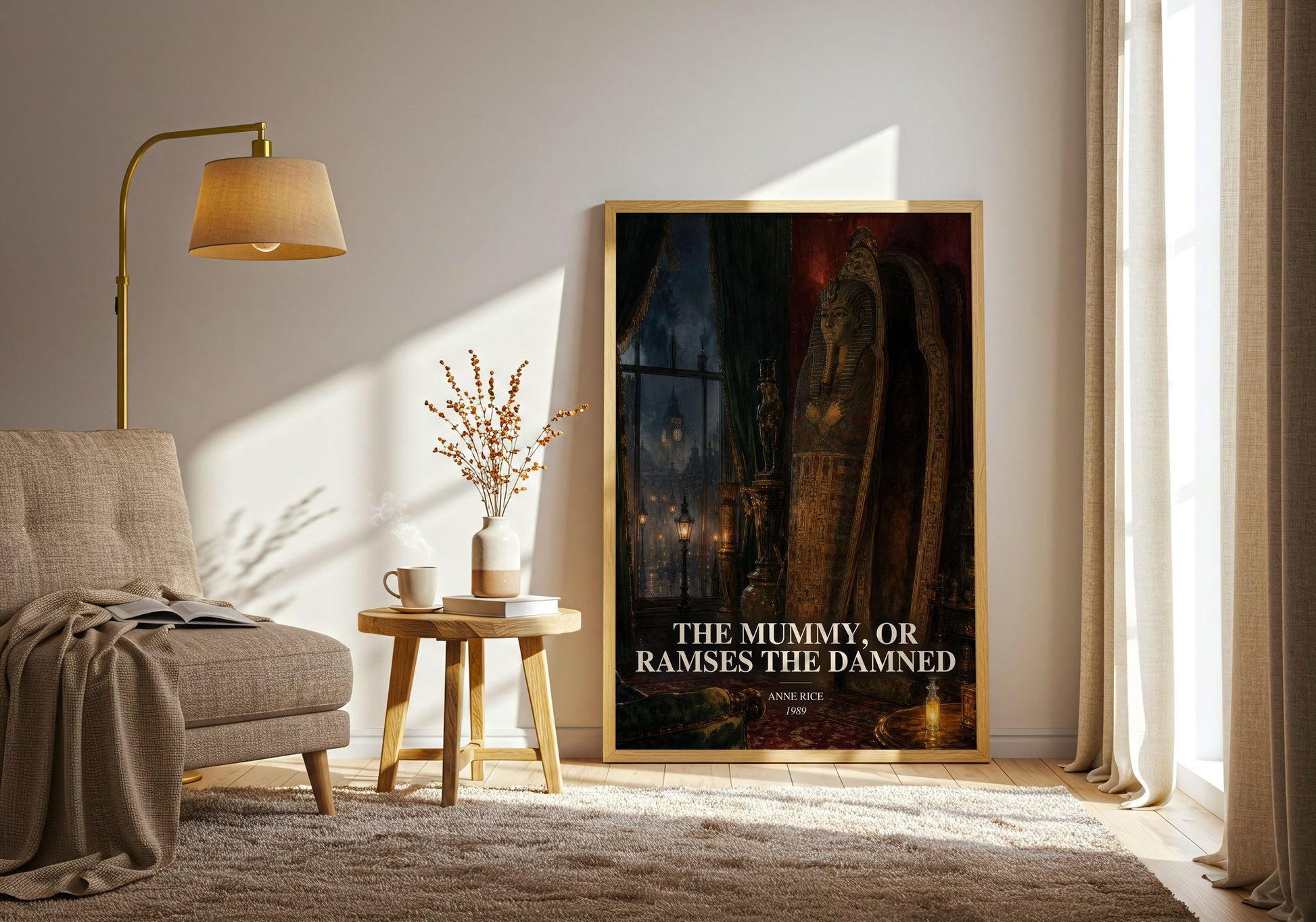 The Mummy, Or Ramses The Damned watercolour print in frame leaning in hallway – horror wall art
