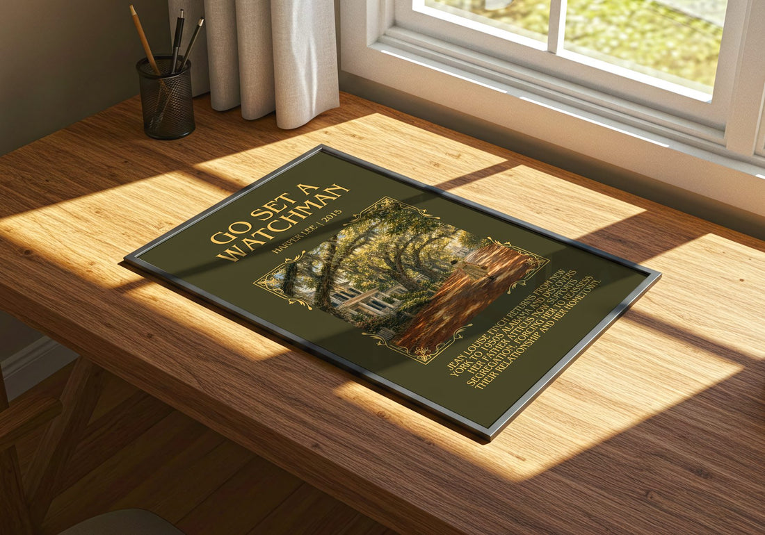 Go Set A Watchman Minimalist Book Poster by Harper Lee – print on a sunlit desk
