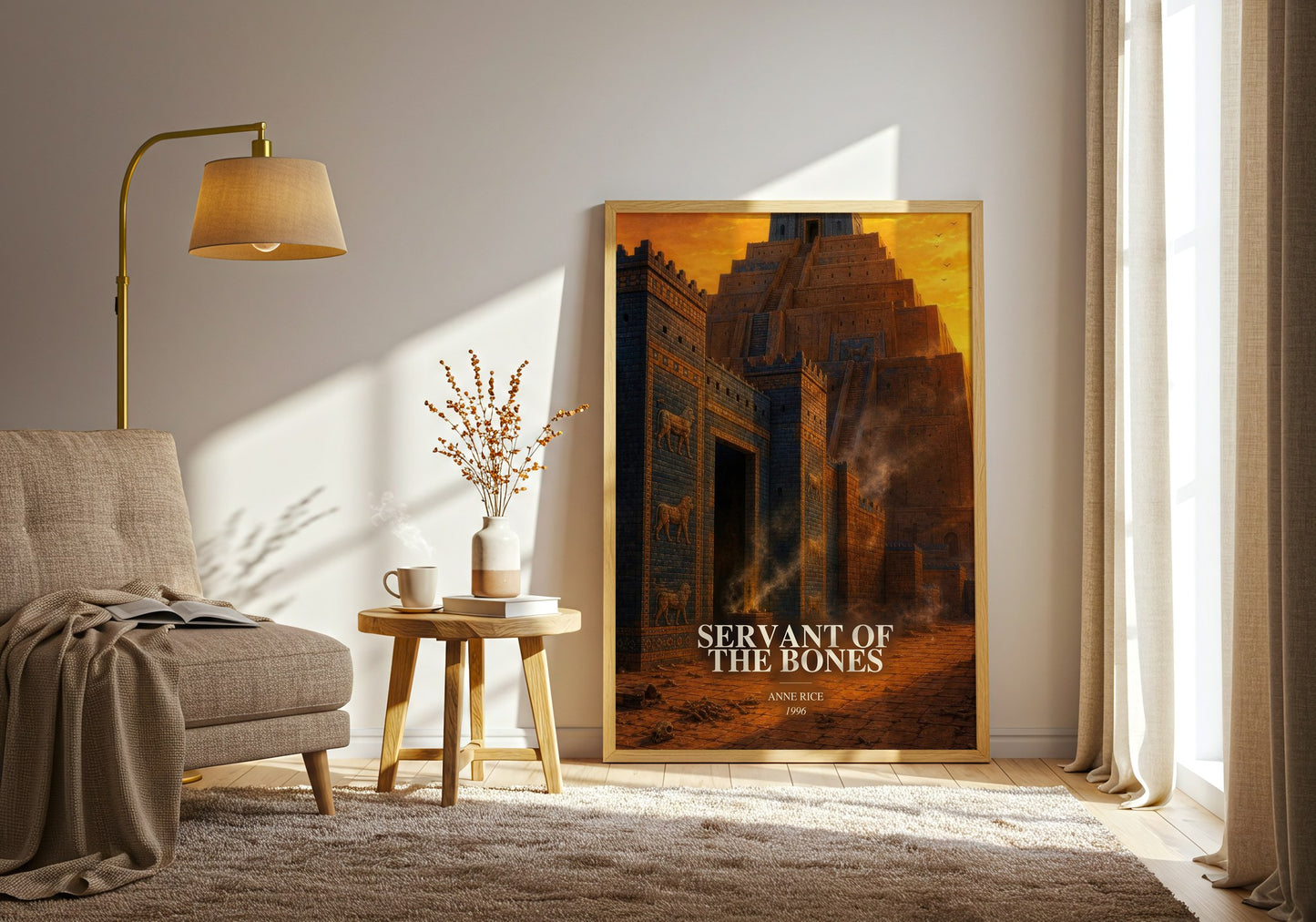 Servant Of The Bones watercolour print in frame leaning in hallway – horror wall art