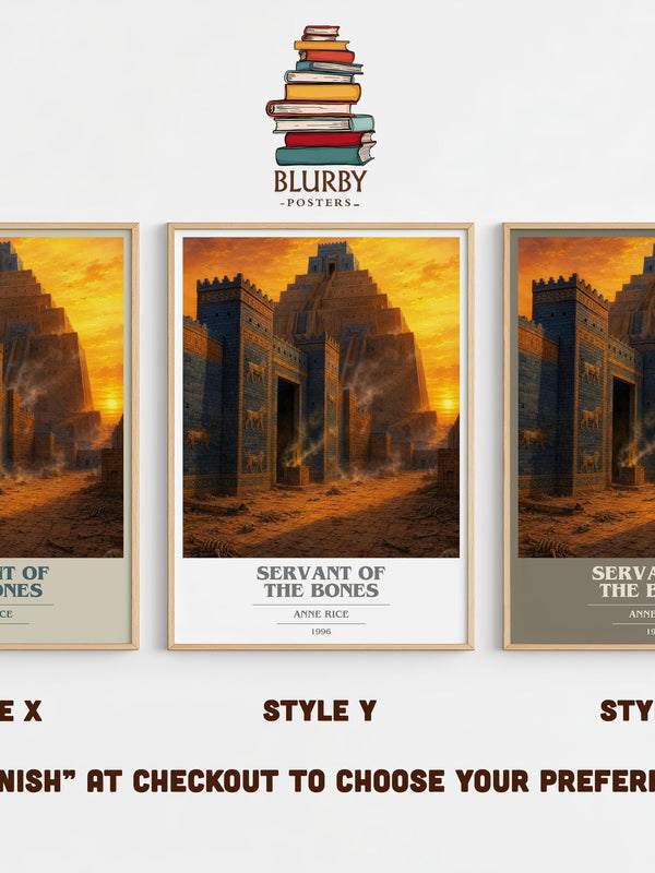 Servant Of The Bones book cover print in frame leaning in hallway – horror wall art
