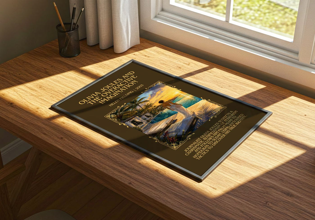 Olivia Joules And The Overactive Imagination Minimalist Book Poster – – print on a sunlit desk