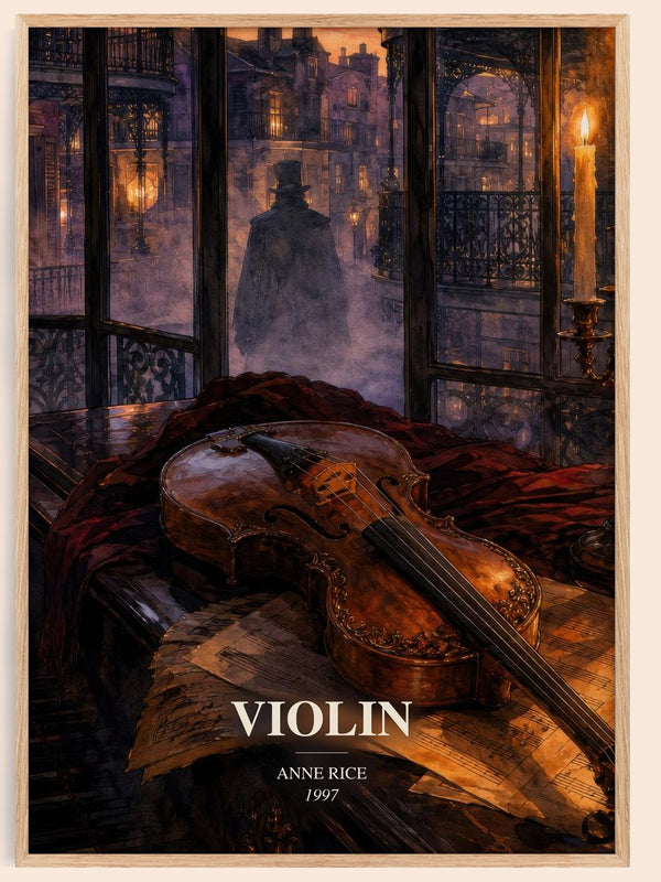 Violin watercolour book poster by Anne Rice – framed literary art print