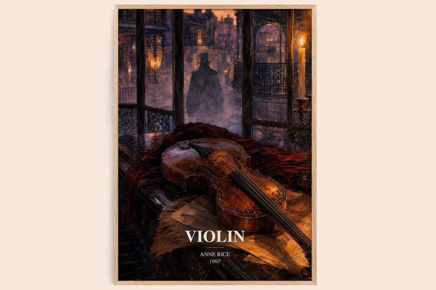 Violin watercolour book poster by Anne Rice – framed literary art print