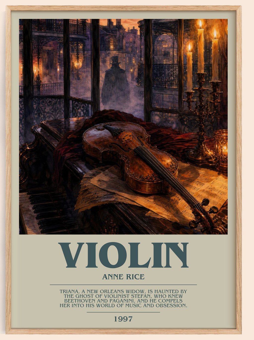 Violin bookish book poster by Anne Rice – framed literary art print