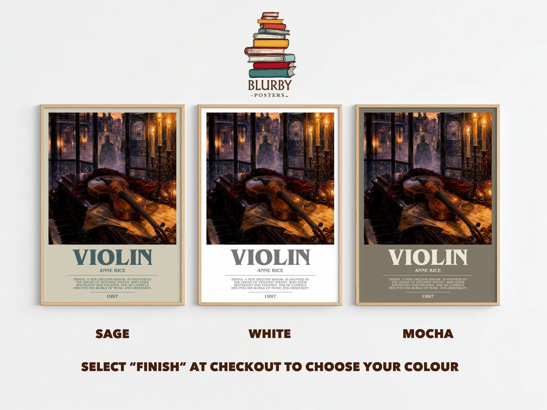 Violin bookish print framed by window – literary home decor
