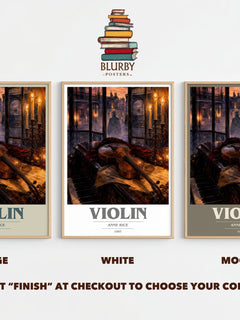 Violin book cover print framed by window – literary home decor