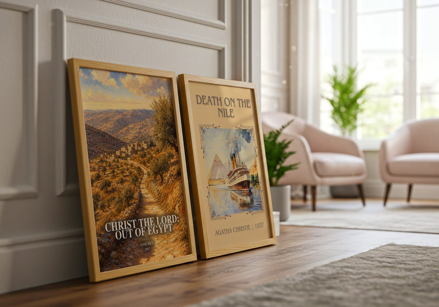 Christ The Lord: Out Of Egypt watercolour print framed by window – literary home decor