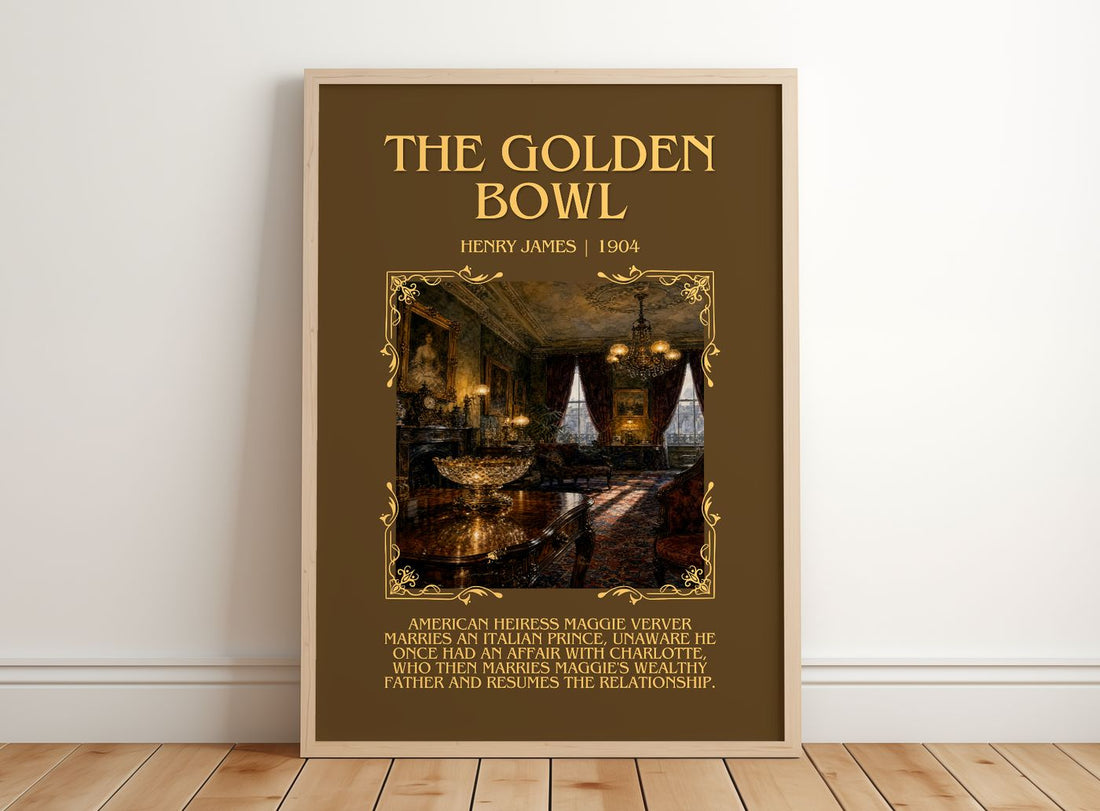 The Golden Bowl Minimalist Book Poster by Henry James – framed print leaning on a wooden floor