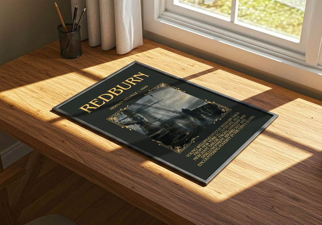 Redburn Minimalist Book Poster by Herman Melville – print on a sunlit desk