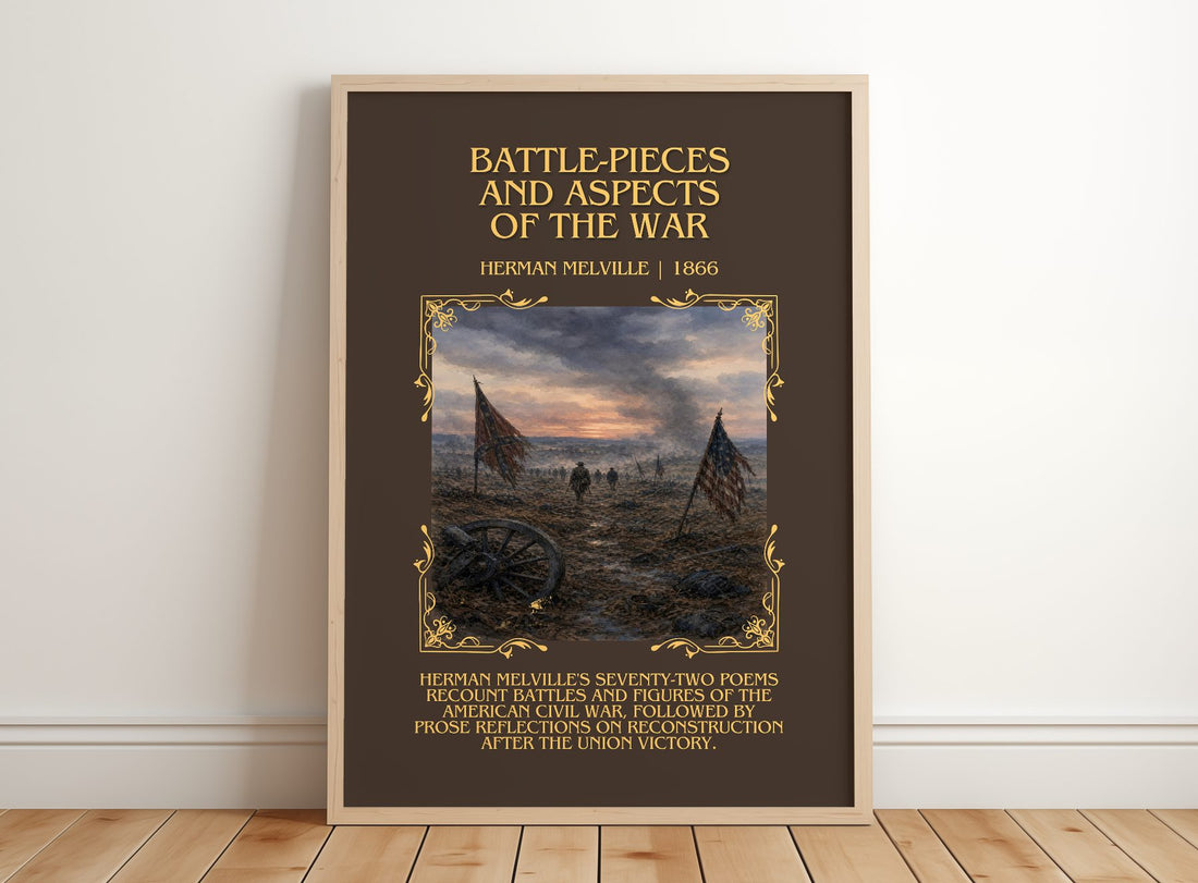 Battle-Pieces And Aspects Of The War Minimalist Book Poster – framed print leaning on a wooden floor