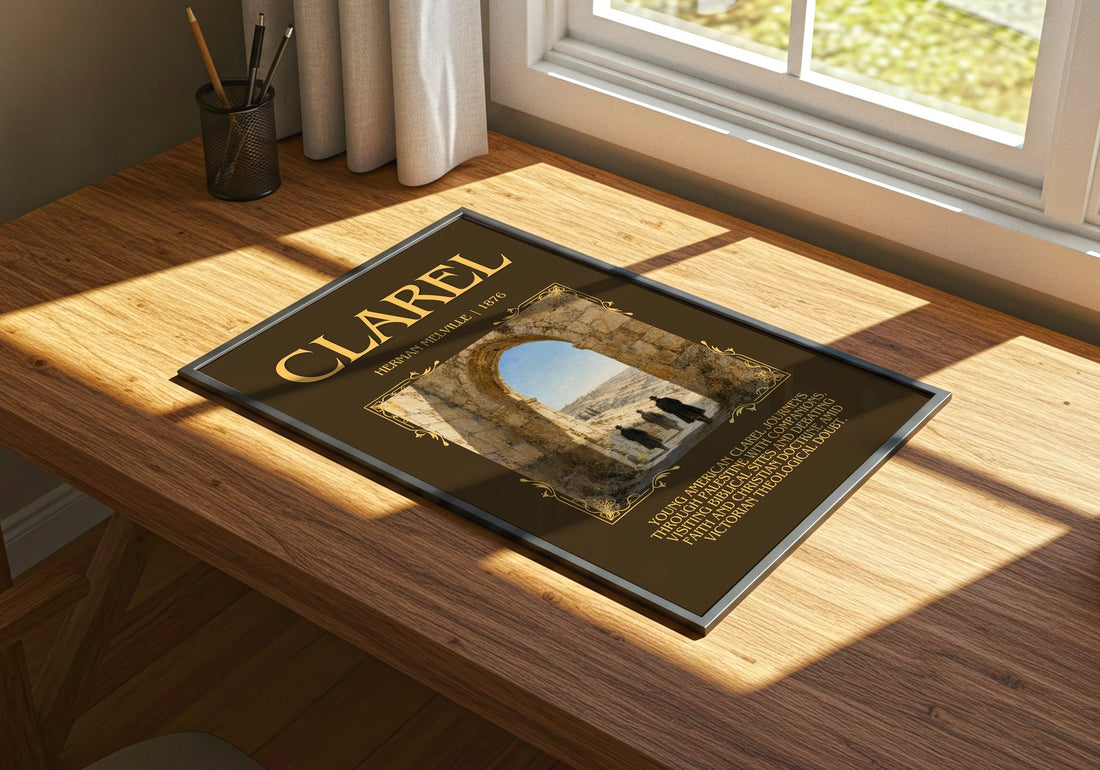 Clarel Minimalist Book Poster by Herman Melville – print on a sunlit desk