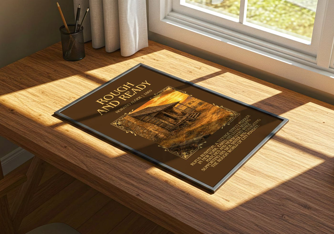 Rough And Ready Minimalist Book Poster by Horatio Alger – print on a sunlit desk